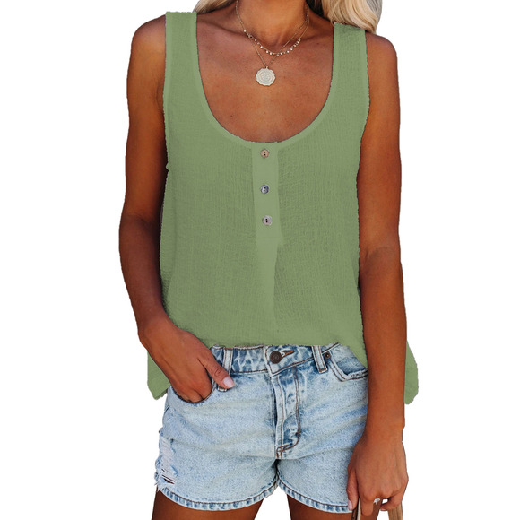 Boho Green Button Textured Tank Top - Picture 10 of 11
